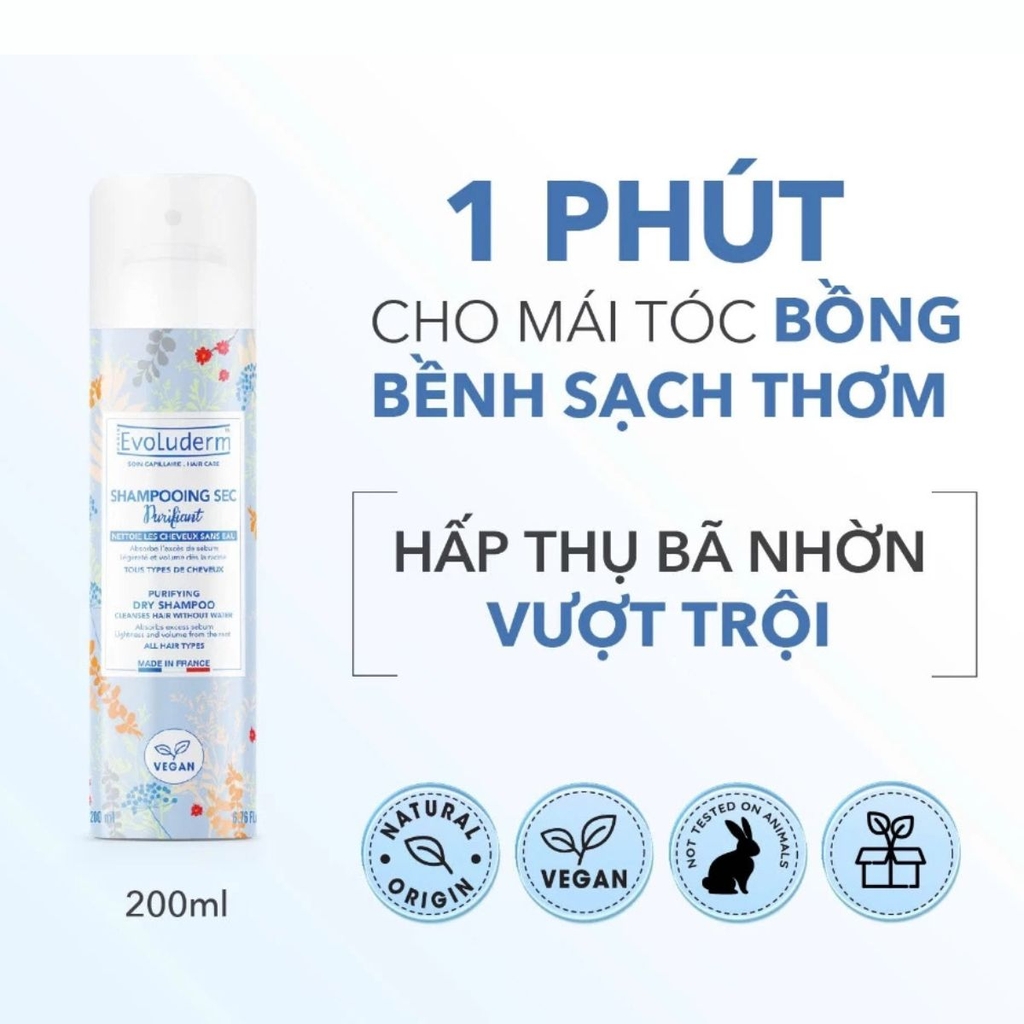 Dầu Gội Khô Evoluderm Sạch Nhanh Giảm Dầu Nhờn Cho Tóc Bồng Bềnh Shampooing Sec Purifying