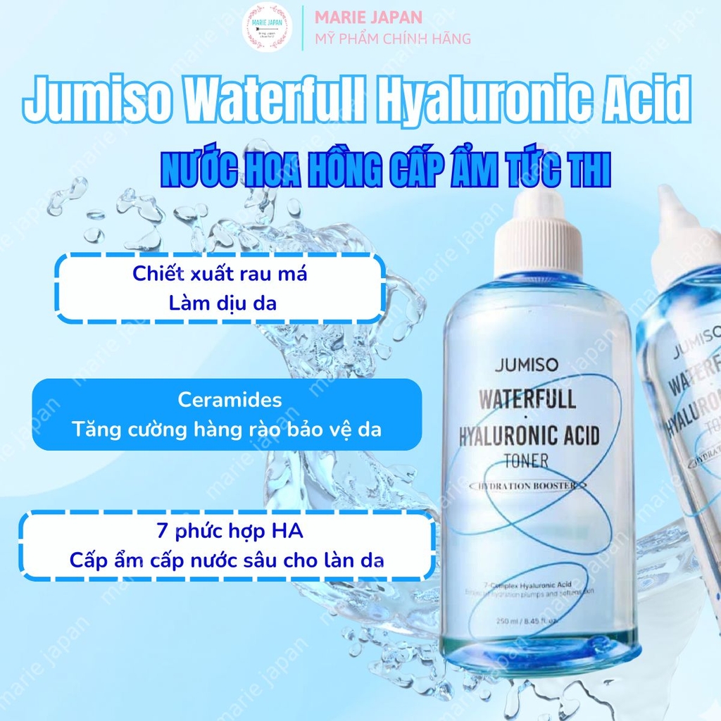 Nước Hoa Hồng Jumiso Dưỡng Ẩm Sâu Dịu Nhẹ Căng Bóng Mềm Mại Da Waterfull Hyaluronic Acid Hàn Quốc 250ml