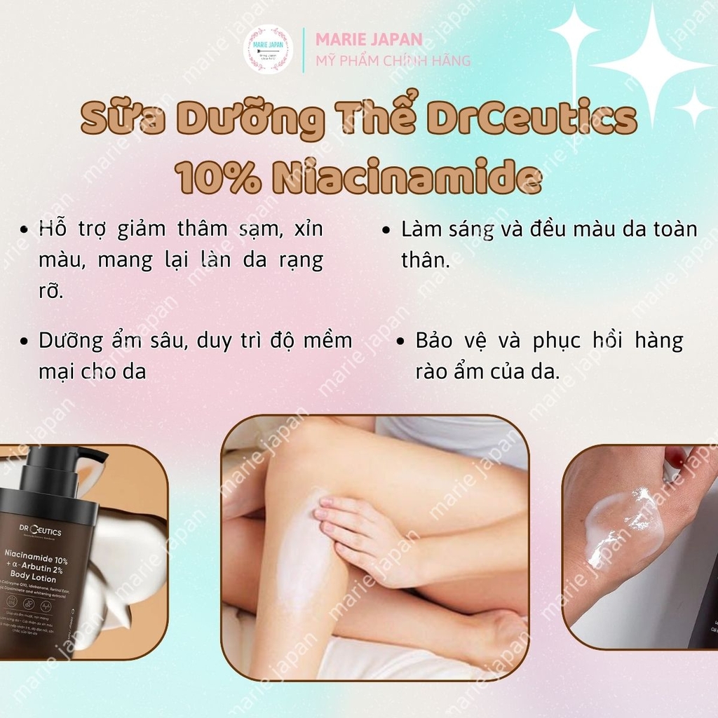 Sữa Dưỡng Thể DrCeutics 10% Niacinamide Dưỡng Ẩm Sáng Da Chai 200g