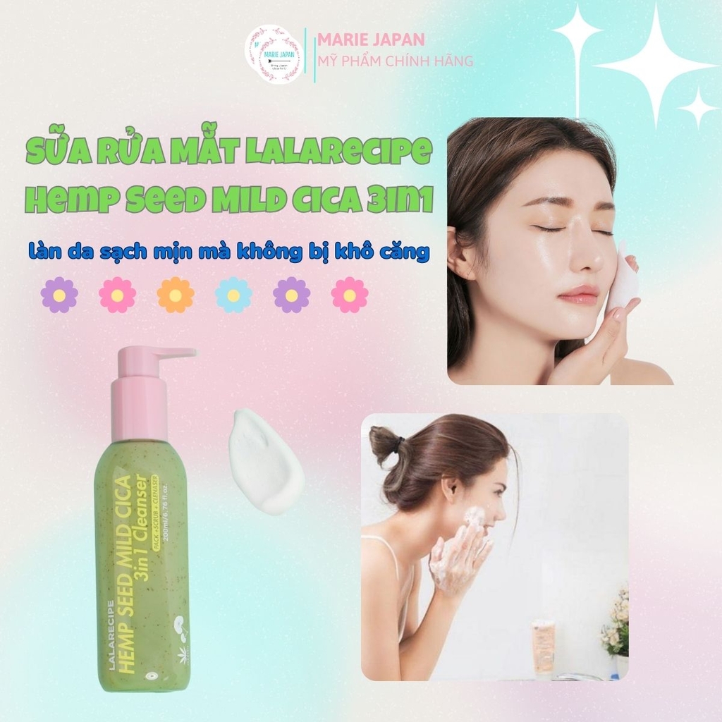 Sữa Rửa Mặt Sủi Bọt Lalarecipe Hemp Seed  Mild Cica 3In1 Sạch Sâu Cấp Ẩm Dịu Nhẹ Hàn Quốc