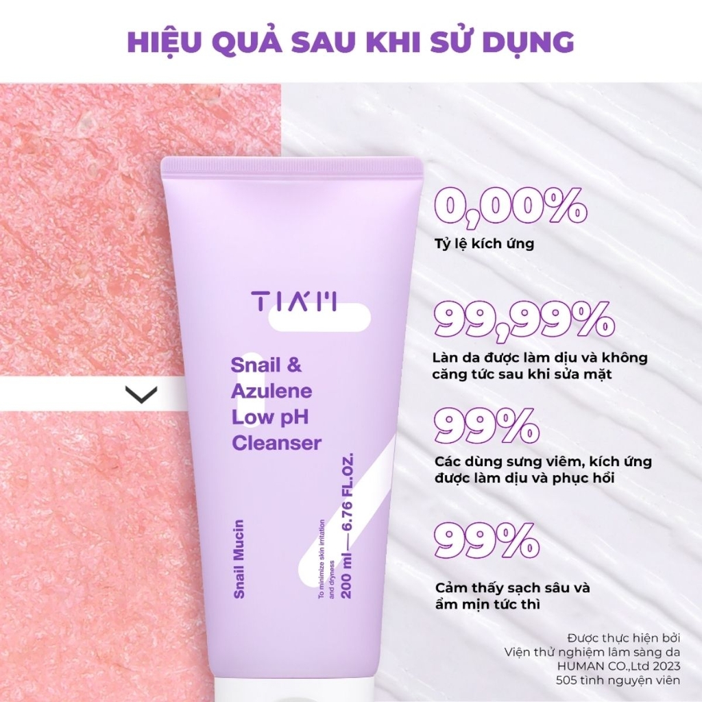 Sữa Rửa Mặt TIAM Snail & Azulene Low Ph Cleanser Dịch Lọc Ốc Sên Làm Dịu Phục Hồi Da Hàn Quốc 200ml - TẶNG KÈM SERUM PHỤC HỒI DA TIAM CAO CẤP 30ML