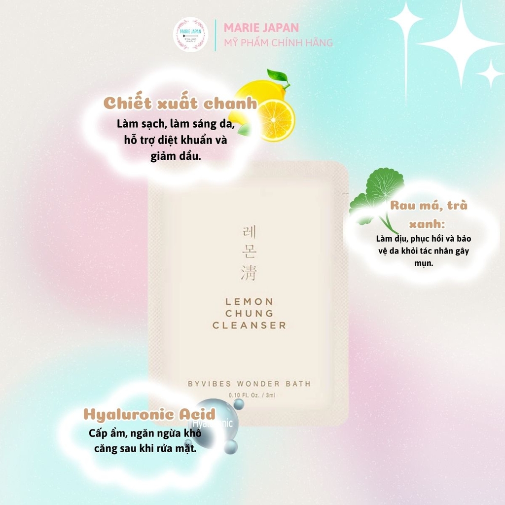Sữa Rửa Mặt Byvibes Wonder Bath Lemon Chung Cleanser Sạch Sâu Dưỡng Da Sáng Khỏe Hàn Quốc Hộp 10 Gói x 3ml