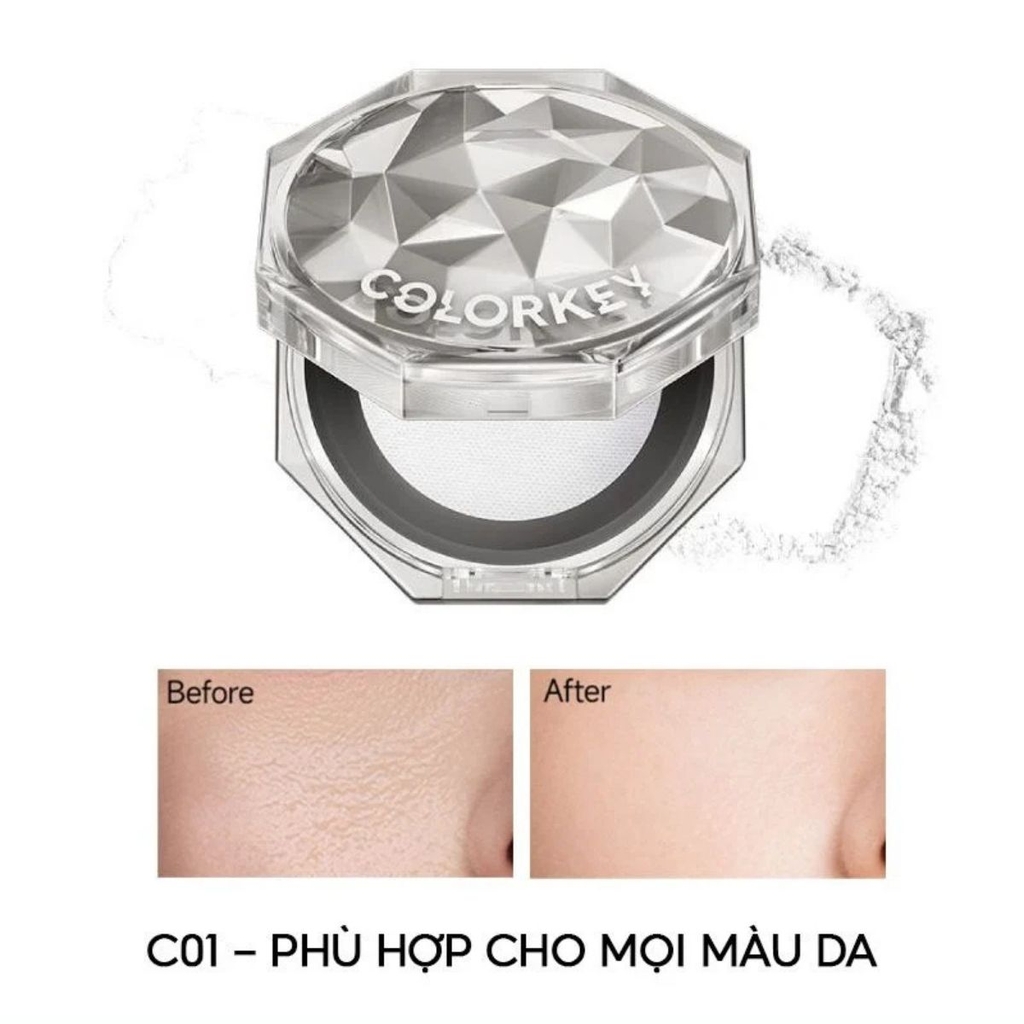 Phấn Phủ Colorkey Lasting Naturally Kiềm Dầu Siêu Mịn Giúp Lớp Trang Điểm Tự Nhiên Hộp 8g