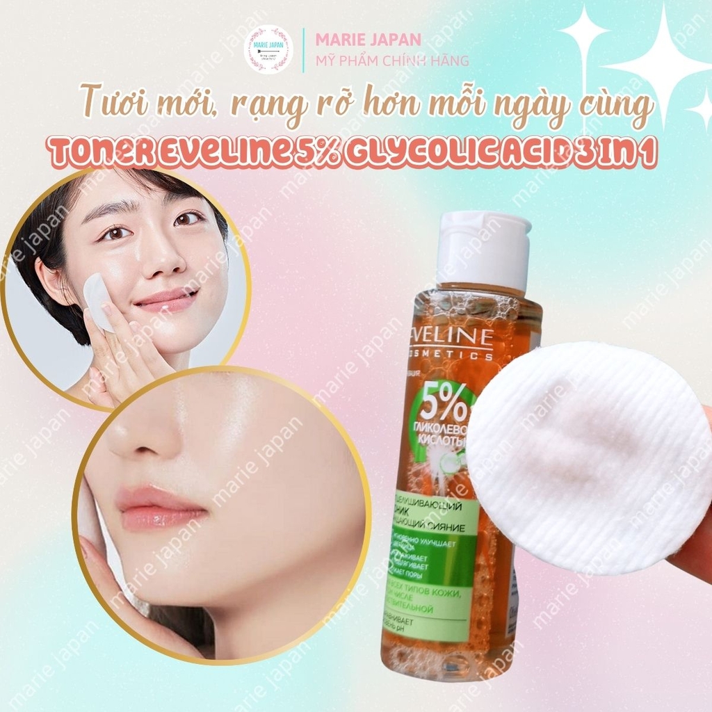 Toner Eveline 5% Glycolic Acid 3 In 1 Căng Bóng Sáng Da Mờ Thâm Sạm Ba Lan Chai 110ml