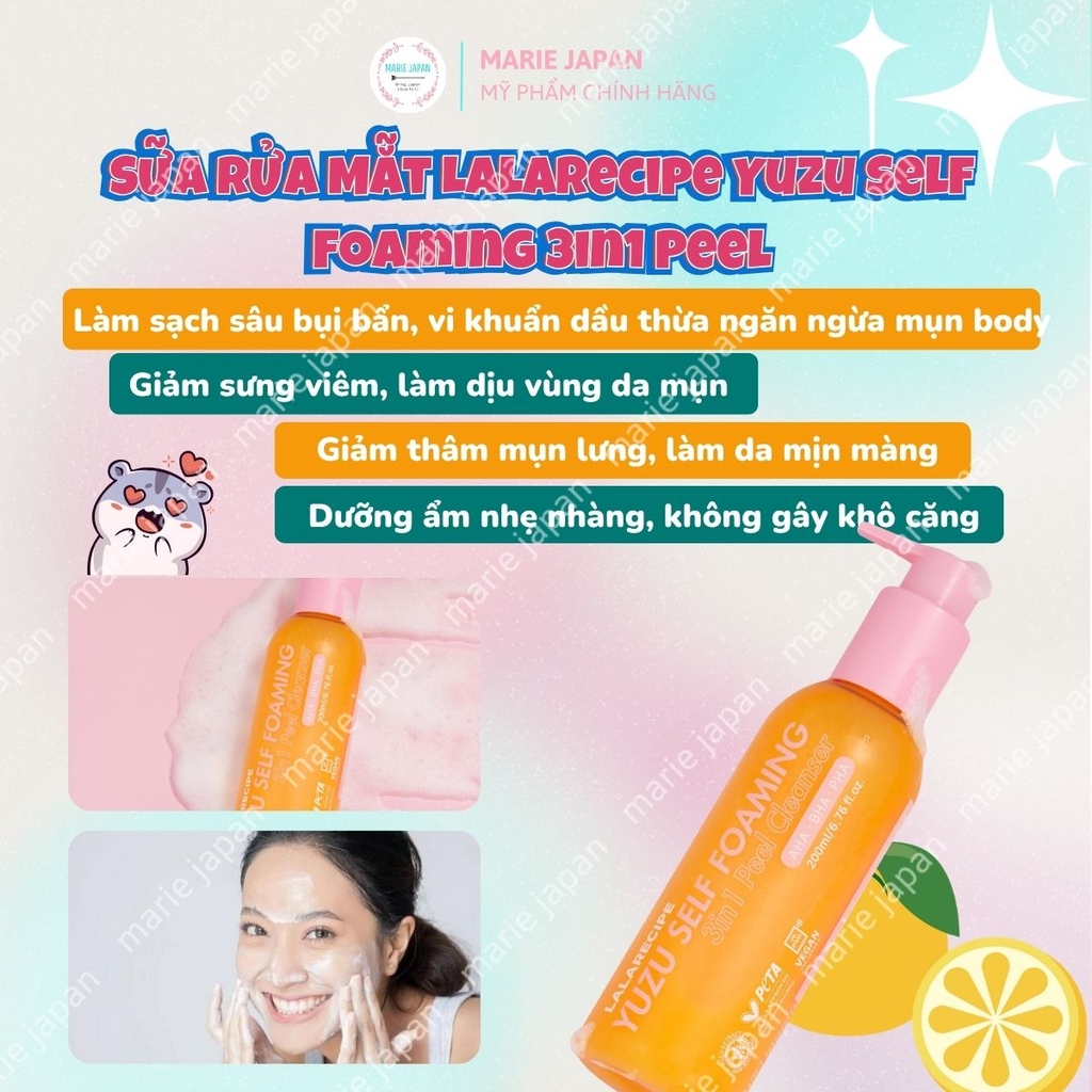 Sữa Rửa Mặt Sủi Bọt Lalarecipe Yuzu Sạch Sâu Dưỡng Ẩm Sáng Da Self Foaming 3in1 Peel Hàn Quốc Tuýp 100ml