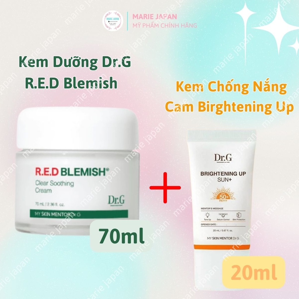 Set Kem Dưỡng Dr.G R.E.D Blemish 70ml + Kem Chống Nắng Cam Brightening Up 20ml Dưỡng Ẩm Phục Hồi & Bảo Vệ Da Toàn Diện