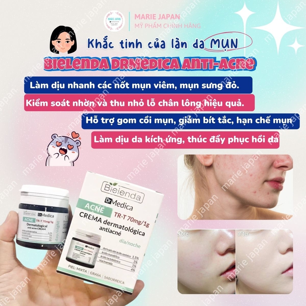 Kem Dưỡng Bielenda DrMedica Anti-Acne Dermatological Giảm Mụn Kiềm Dầu Phục Hồi Da Hộp 50ml