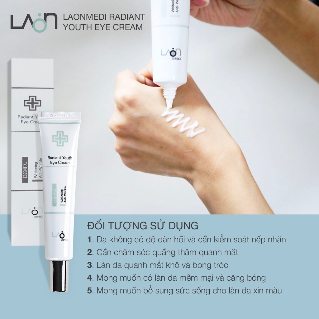 Kem Dưỡng Mắt Laonmedi Radiant Youth Eye Cream Giảm Quầng Thâm Bọng Mắt Nếp Nhăn Chống Lão Hóa Hàn Quốc - Tuýp 40ml