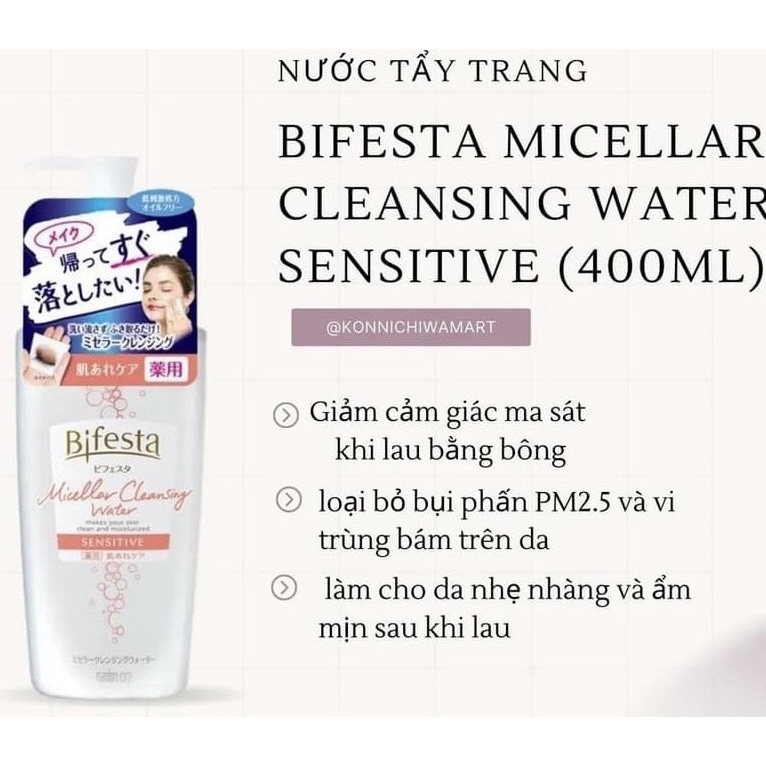 Nước Tẩy Trang Bifesta Micellar Cleansing Water -  XANH TRẮNG DA Chai 400ml