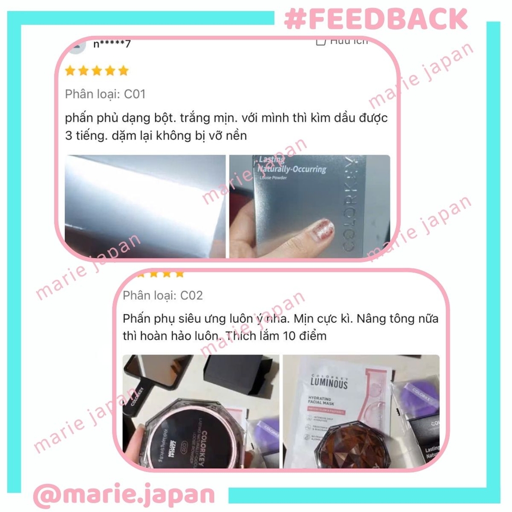 Phấn Phủ Colorkey Lasting Naturally Kiềm Dầu Siêu Mịn Giúp Lớp Trang Điểm Tự Nhiên Hộp 8g