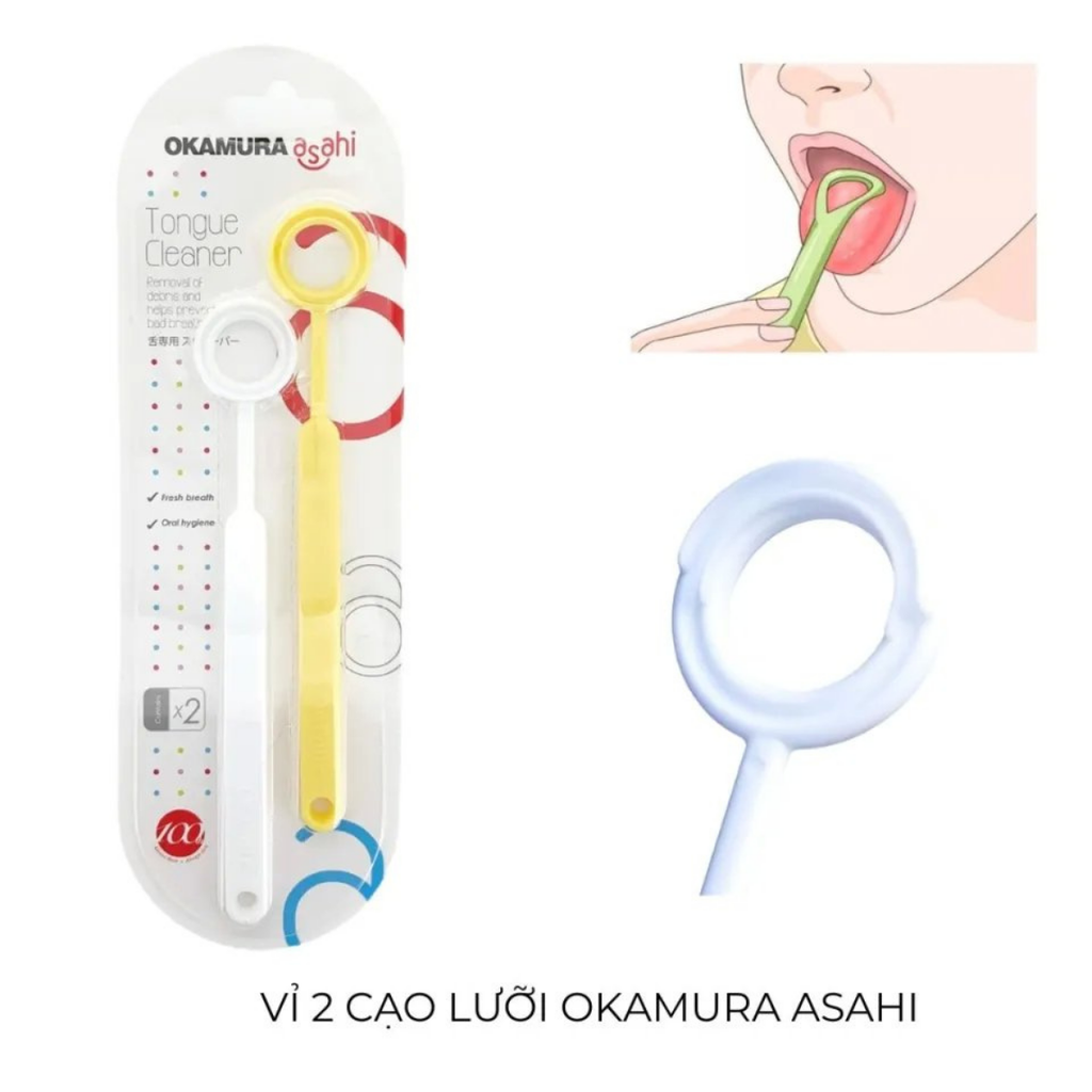 Set 2 Cây Cạo Lưỡi Okamura Asahi Vệ Sinh Lưỡi  Phòng Bệnh Nha Chu Hôi Miệng Nhật Bản