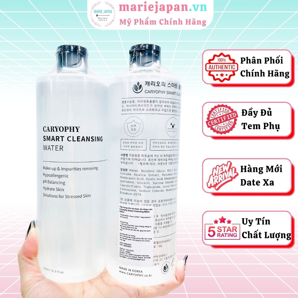Nước Tẩy Trang Caryophy Sạch Sâu Giảm Mụn Da Nhạy Cảm Smart Cleansing Water Hàn Quốc 500ml