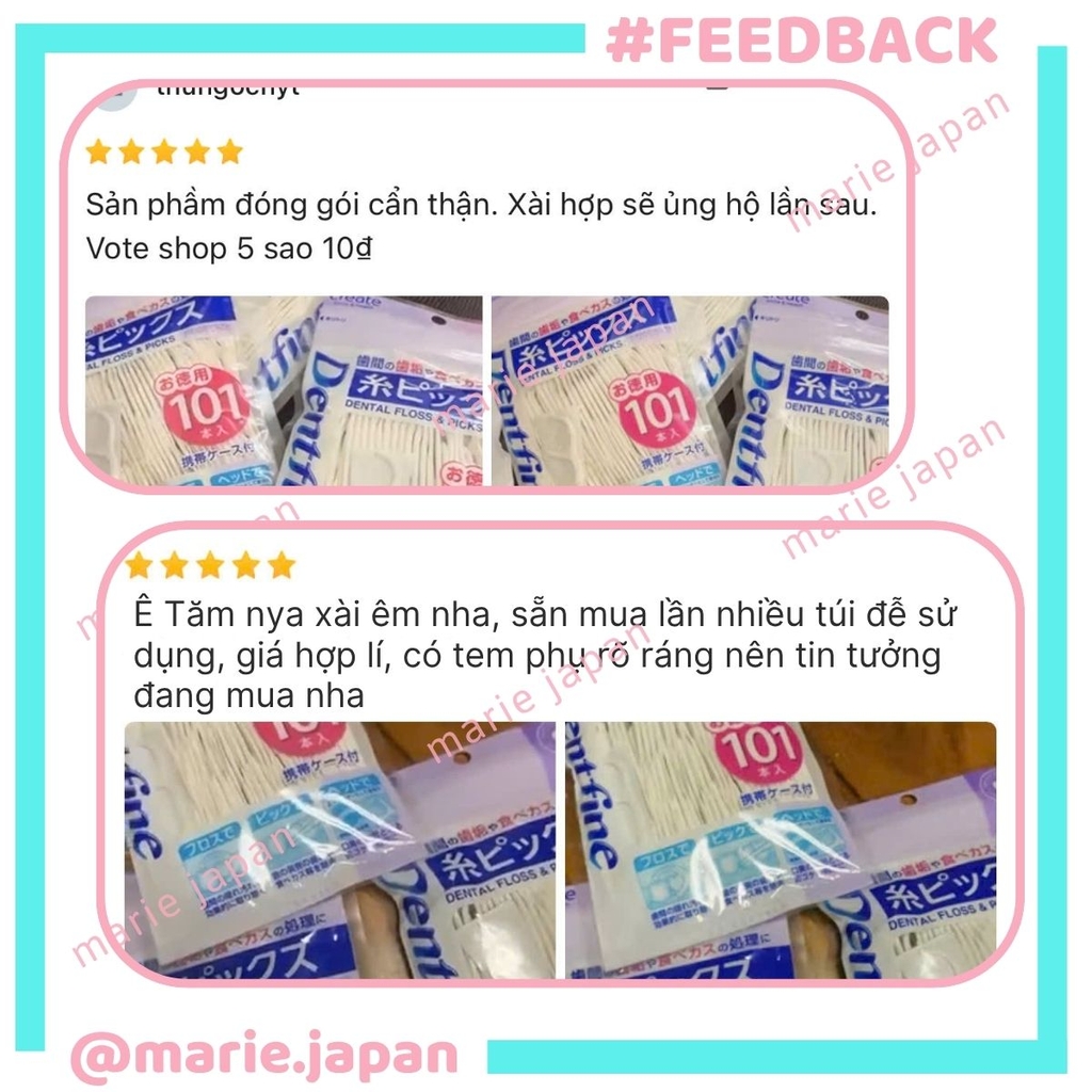Tăm Chỉ Create Dental Floss & Picks Sạch Kẽ Răng Nhẹ Nhàng An Toàn Nhật Bản Túi 101 Cây