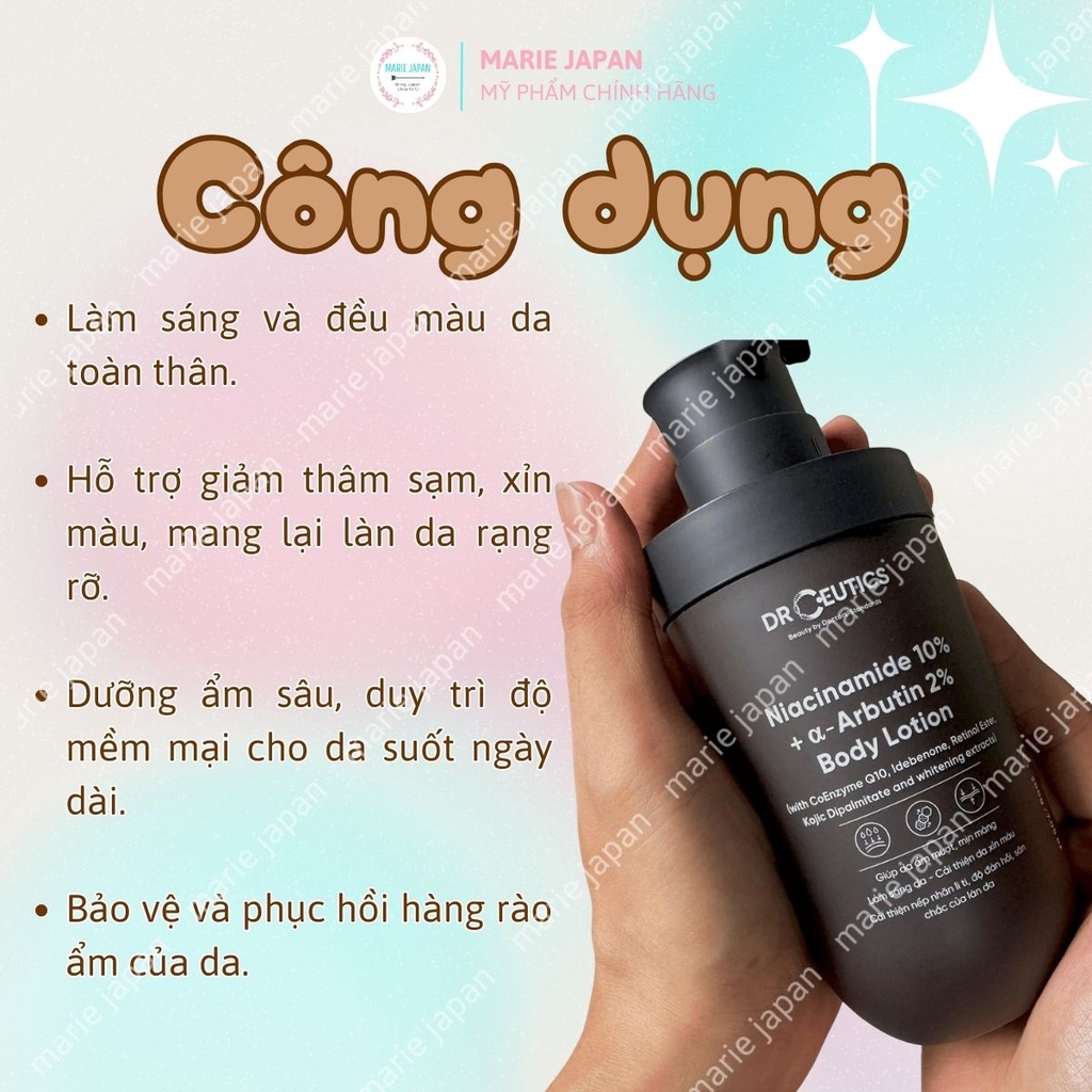 Sữa Dưỡng Thể DrCeutics 10% Niacinamide Dưỡng Ẩm Sáng Da Chai 200g