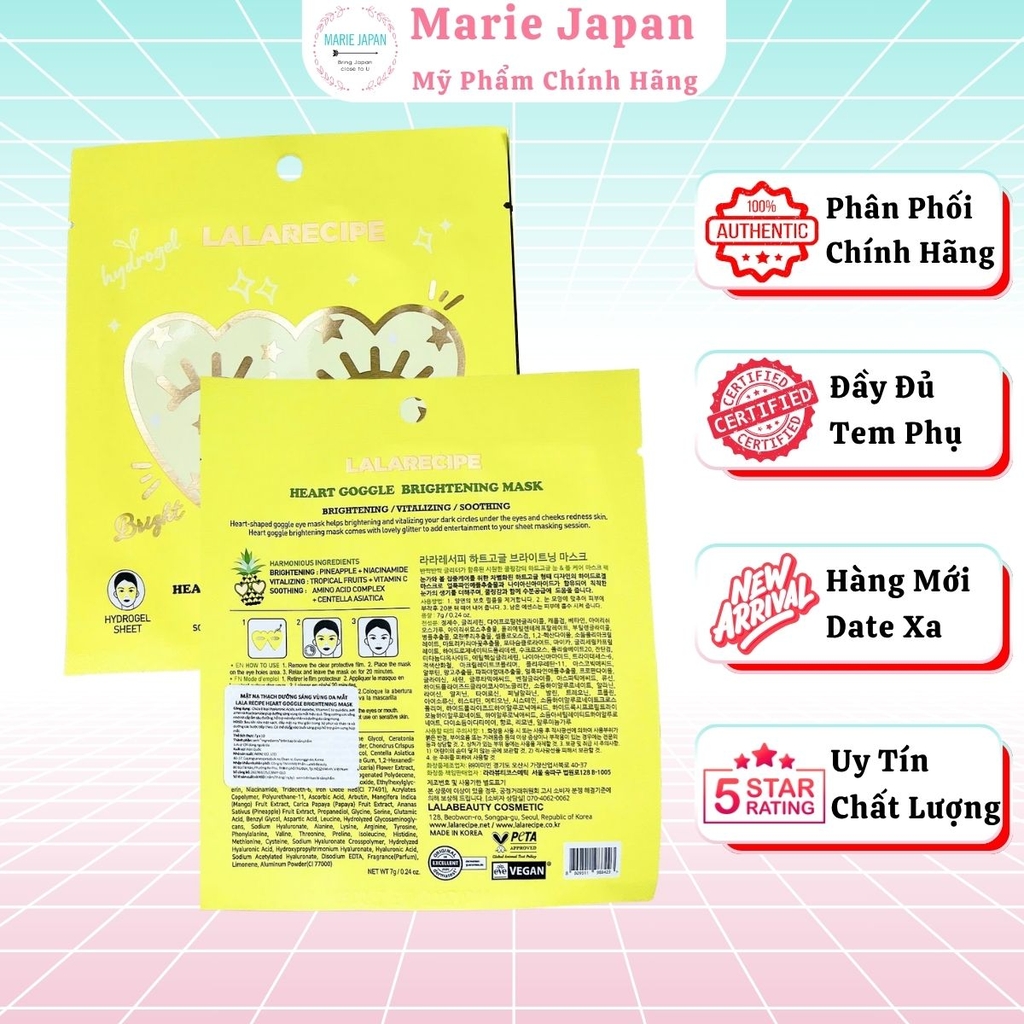 Mặt Nạ Thạch Cho Mắt Lalarecipe Heart Goggle Moisture Mask Dưỡng Ẩm Sáng Da Giảm Quầng Thâm Hàn Quốc 1 Miếng 23G