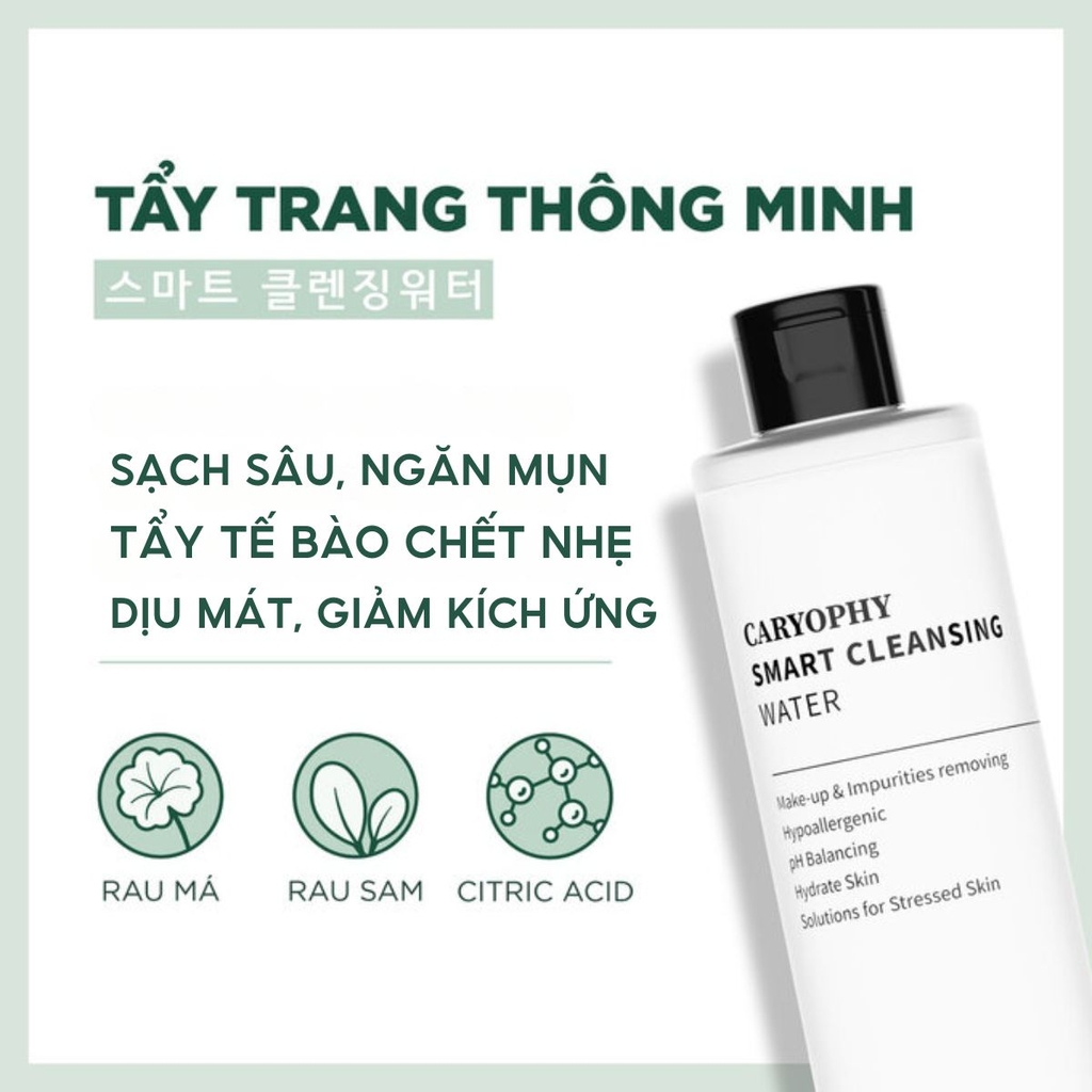 Nước Tẩy Trang Caryophy Sạch Sâu Giảm Mụn Da Nhạy Cảm Smart Cleansing Water Hàn Quốc 500ml