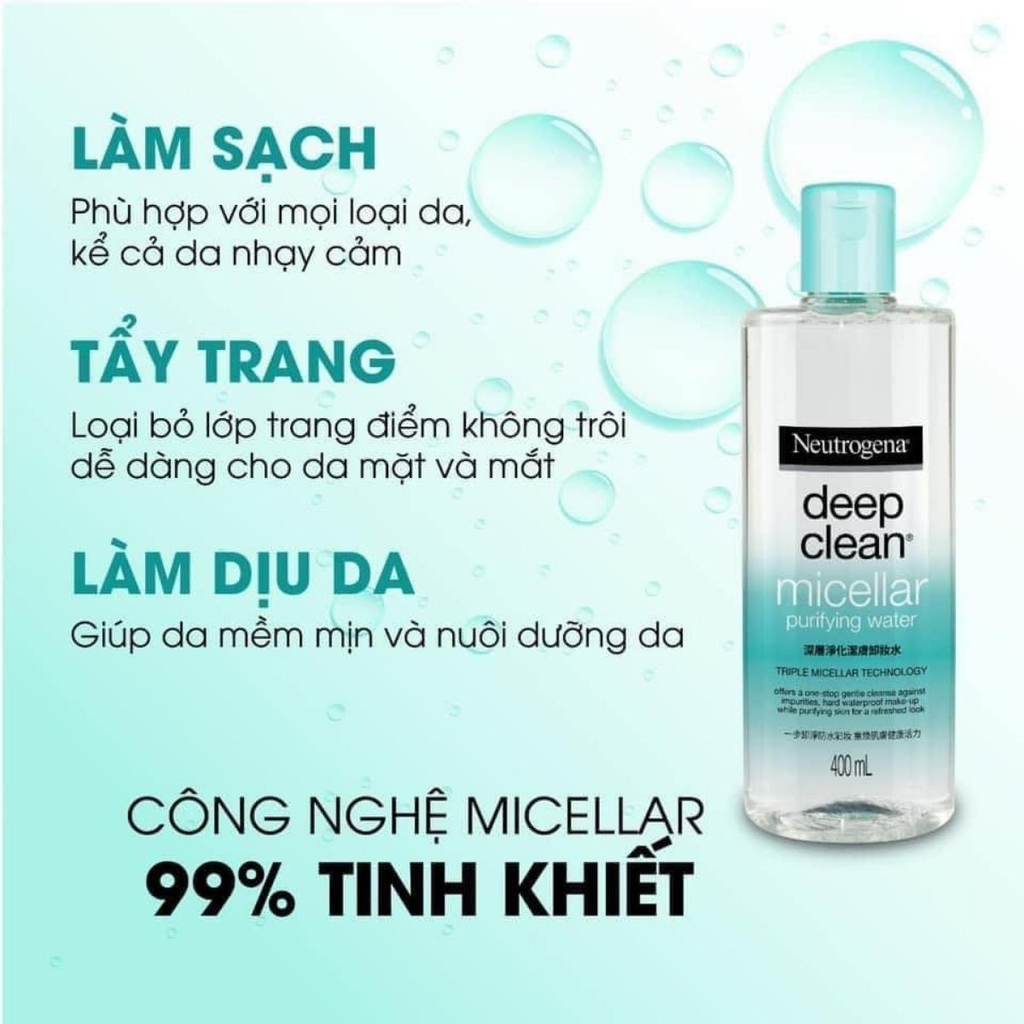 Nước Tẩy Trang Neutrogena Deep Clean Micellar Purifying Water Sạch Sâu Cấp Ẩm Dịu Nhẹ Mỹ 400ml