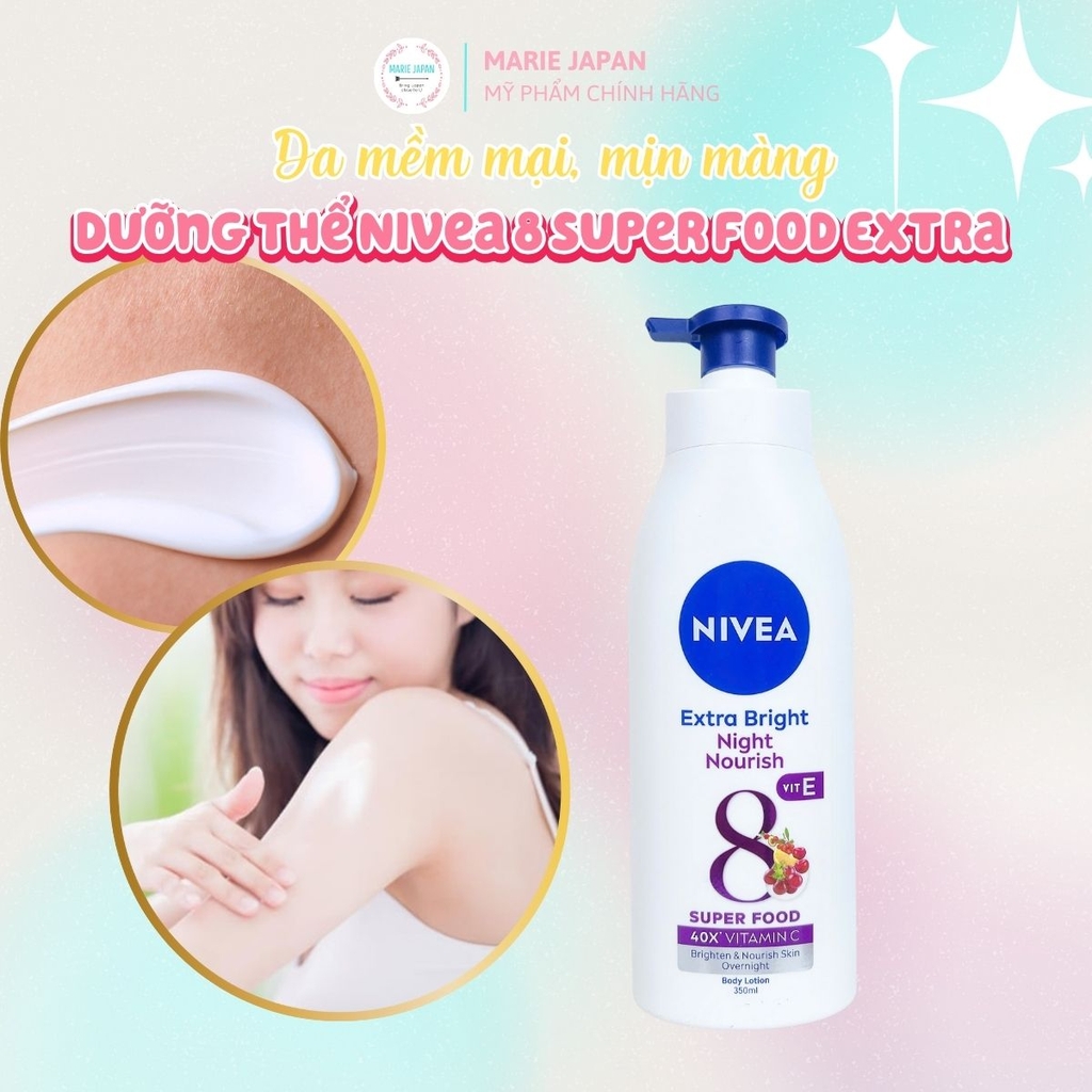 Dưỡng Thể Nivea 8 Siêu Dưỡng Trắng Mềm Mịn Da Extra Bright 40X Vitamin C
