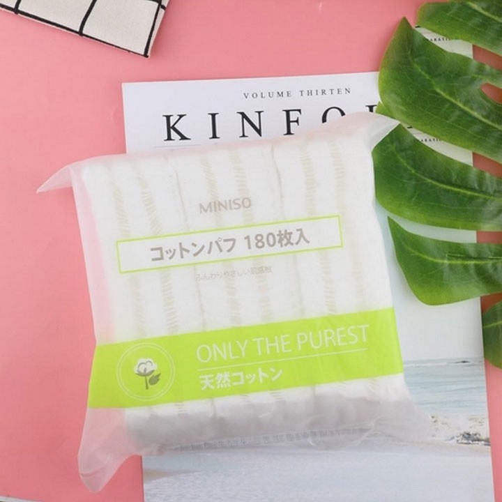Bông Tẩy Trang Miniso Sọc Xanh Bịch 180 Miếng Nhật Bản