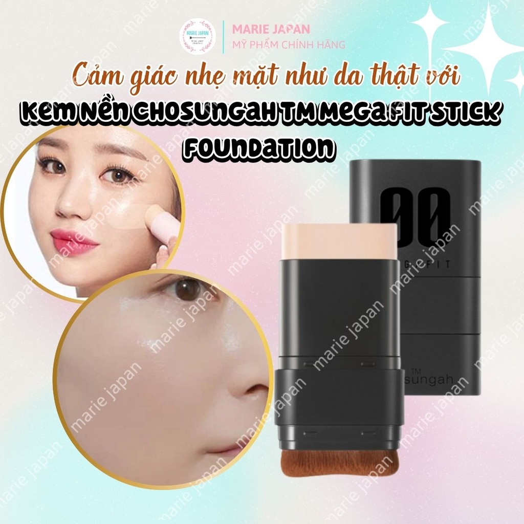 Kem Nền Chosungah TM Mega Fit Stick Foundation SPF50+ PA++++ Che Phủ Cao Dưỡng Ẩm Mịn Màng Hàn Quốc Thỏi 16g