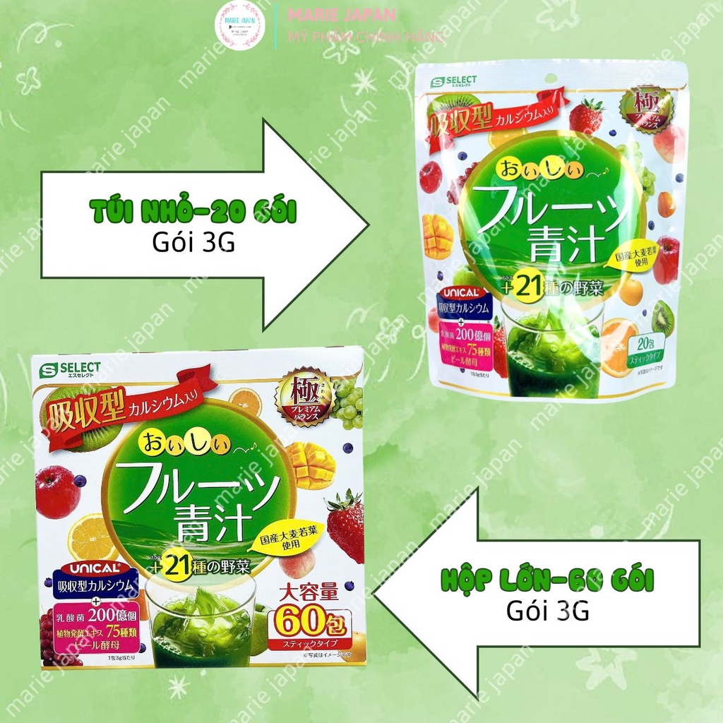 Bột Lá Đại Mạch Non Rau Xanh Và Trái Cây S SELECT Bổ Sung Canxi Chất Xơ Hòa Tan Nhật Bản