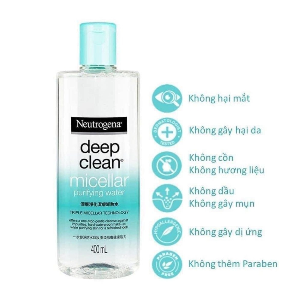 Nước Tẩy Trang Neutrogena Deep Clean Micellar Purifying Water Sạch Sâu Cấp Ẩm Dịu Nhẹ Mỹ 400ml