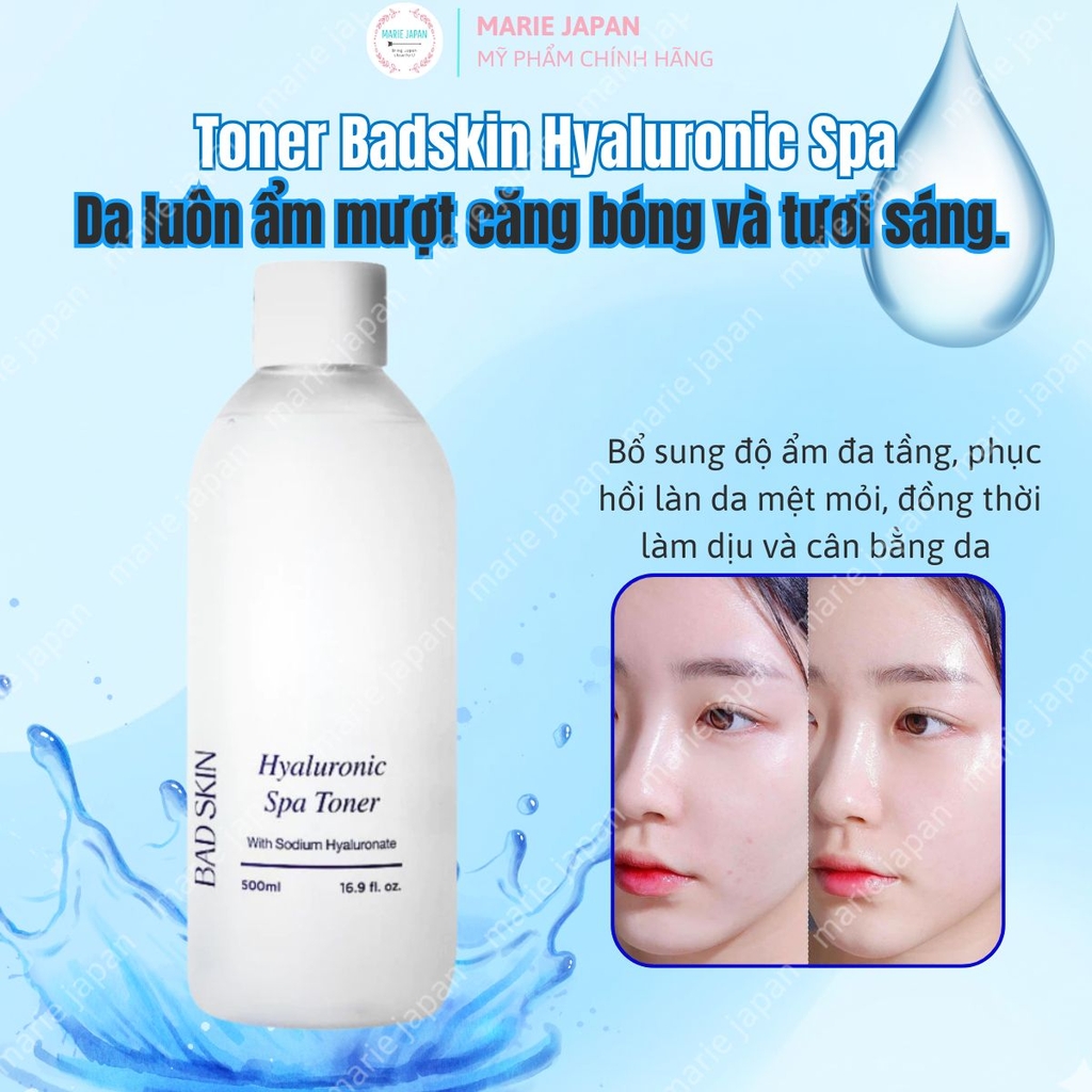 Nước Hoa Hồng BadSkin Cấp Ẩm Sâu Căng Bằng PH Căng Mịn Da Hyaluronic Spa Toner Hàn Quốc 500ml