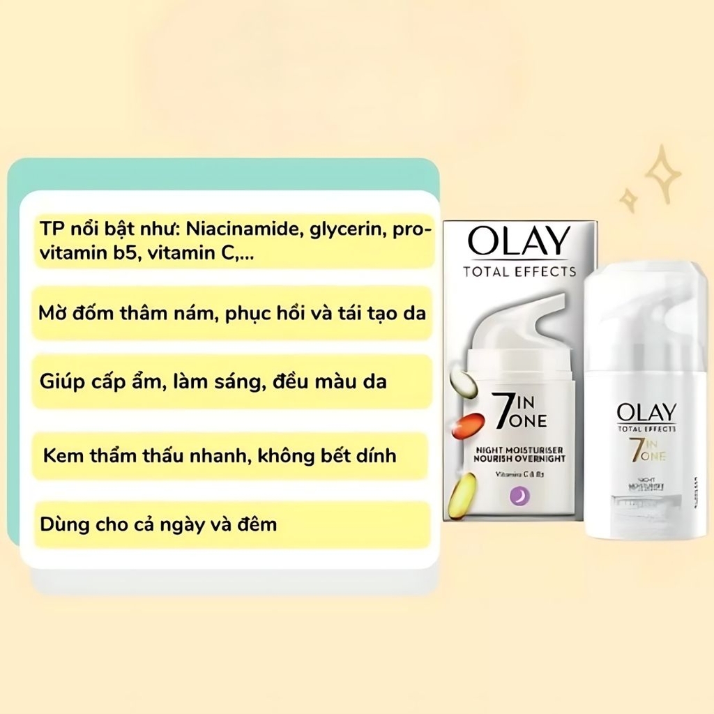 Kem Dưỡng Ngày Đêm Olay Total Effects 7 In 1 Dưỡng Da Trắng Sáng Mềm Mịn Chống Lão Hóa Bản Anh 50ml