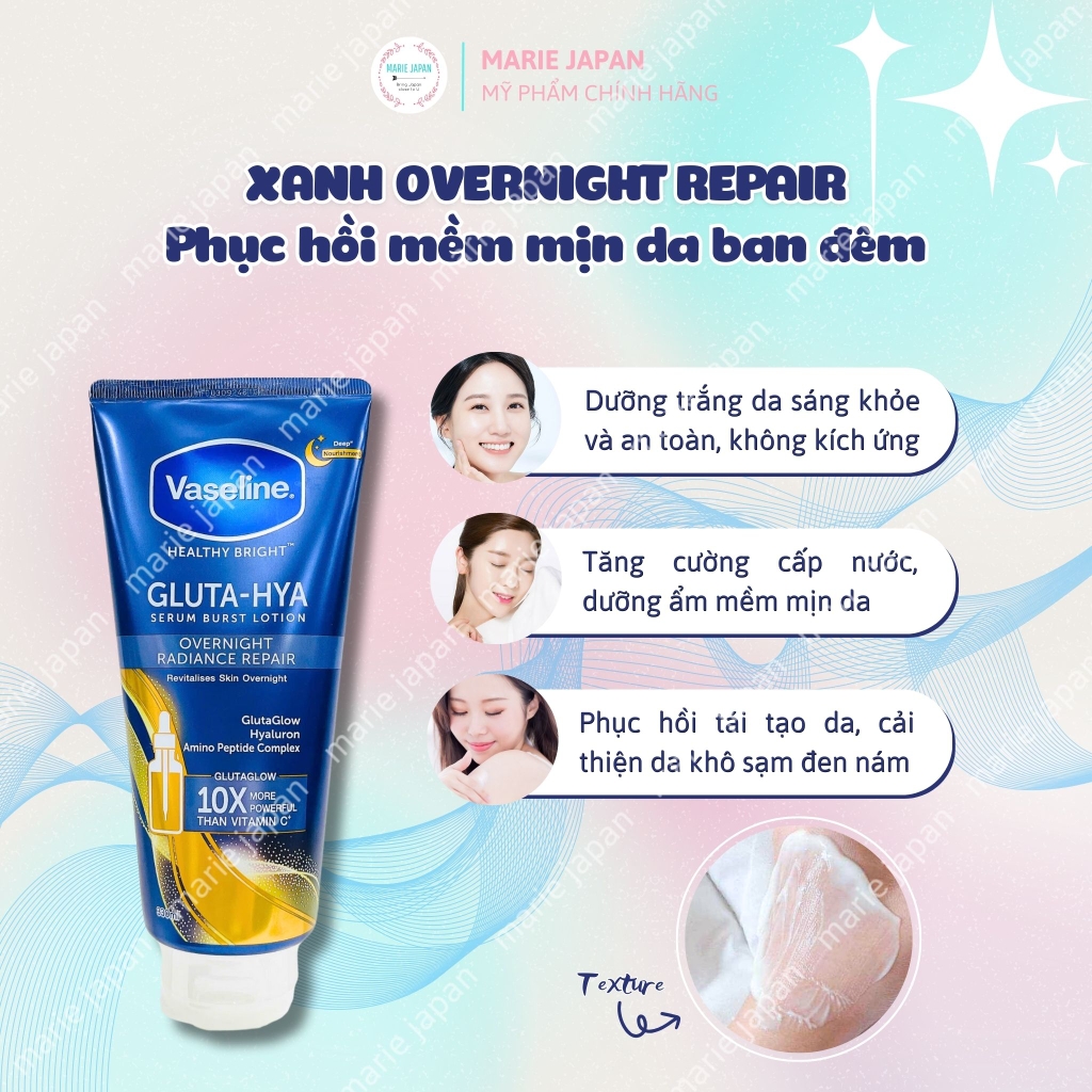 Sữa Dưỡng Thể Vaseline Gluta-HYA 10X Dưỡng Trắng Mờ Thâm Serum Burst Lotion Thái Lan