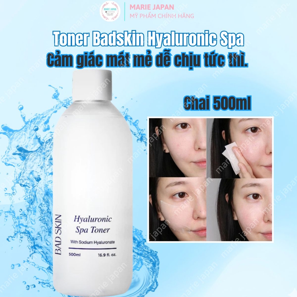 Nước Hoa Hồng BadSkin Cấp Ẩm Sâu Căng Bằng PH Căng Mịn Da Hyaluronic Spa Toner Hàn Quốc 500ml