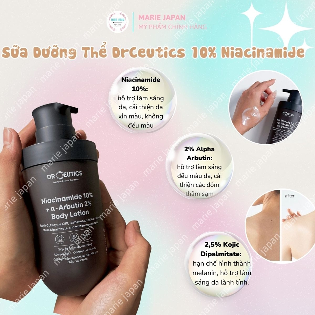 Sữa Dưỡng Thể DrCeutics 10% Niacinamide Dưỡng Ẩm Sáng Da Chai 200g