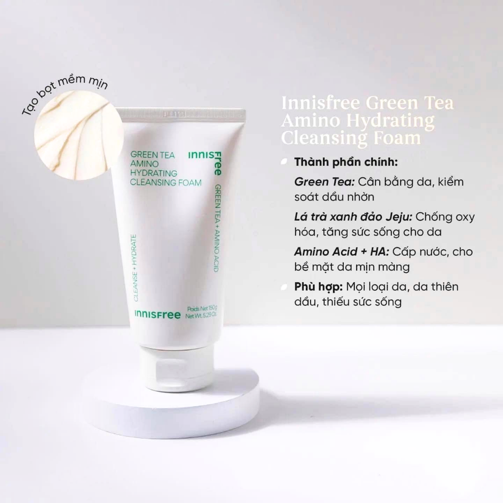 Sữa Rửa Mặt Innisfree Dưỡng Ẩm Sạch Sâu Green Tea Foam Cleanser MẪU MỚI Hàn Quốc 150ml