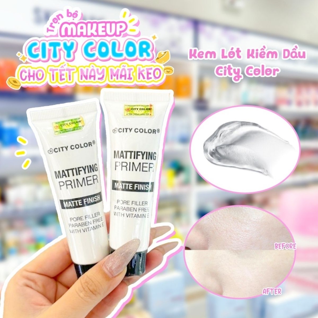 Kem Lót Dạng Gel City Color Che Phủ Tốt Kiềm Dầu Mịn Da Flawless Primer Matte Finish Mỹ - Tuýp 27ml
