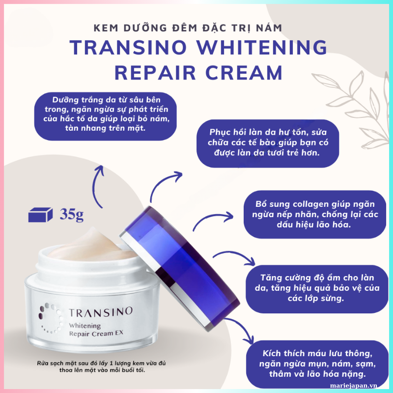 Kem Dưỡng Transino Nâng Tông Dưỡng Trắng Tái Tạo Da Whitening Repair Cream EX 35g Nhật Bản