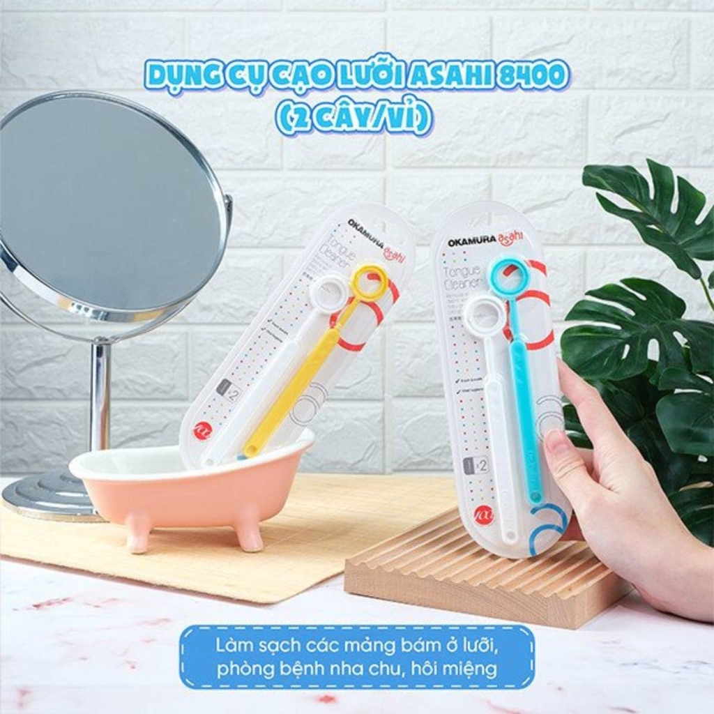 Set 2 Cây Cạo Lưỡi Okamura Asahi Vệ Sinh Lưỡi  Phòng Bệnh Nha Chu Hôi Miệng Nhật Bản