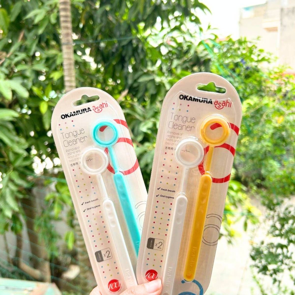 Set 2 Cây Cạo Lưỡi Okamura Asahi Vệ Sinh Lưỡi  Phòng Bệnh Nha Chu Hôi Miệng Nhật Bản
