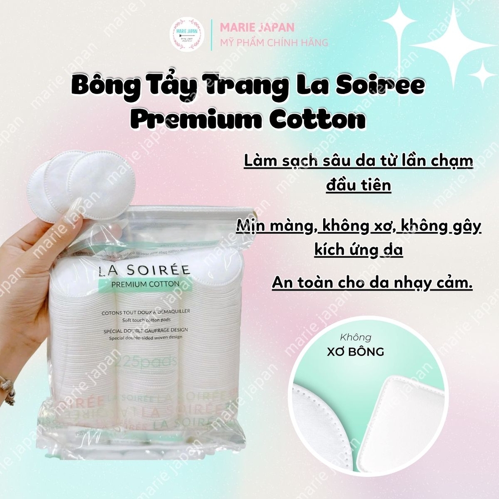 Bông Tẩy Trang La Soirée Premium Cotton Pads 100% Cotton Tự Nhiên Siêu Mềm Mịn Không Xơ Bông