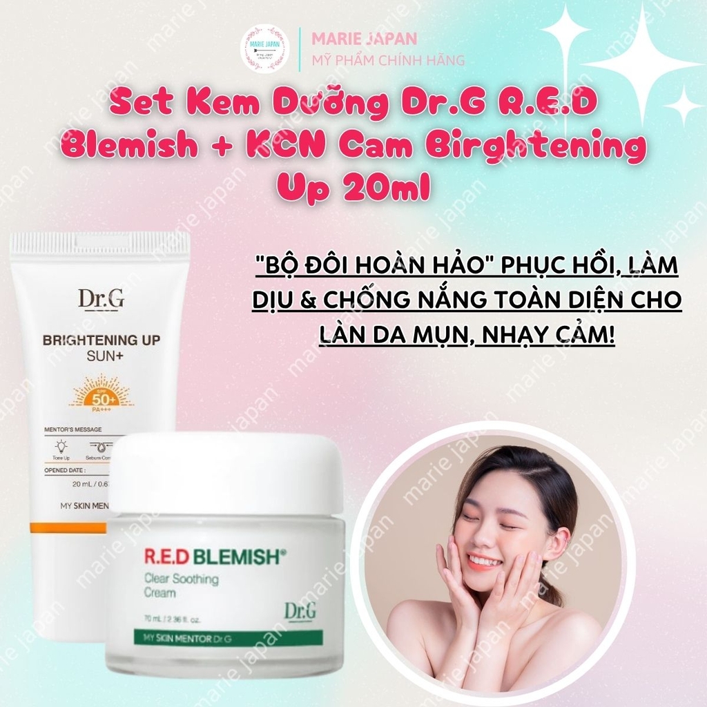 Set Kem Dưỡng Dr.G R.E.D Blemish 70ml + Kem Chống Nắng Cam Brightening Up 20ml Dưỡng Ẩm Phục Hồi & Bảo Vệ Da Toàn Diện
