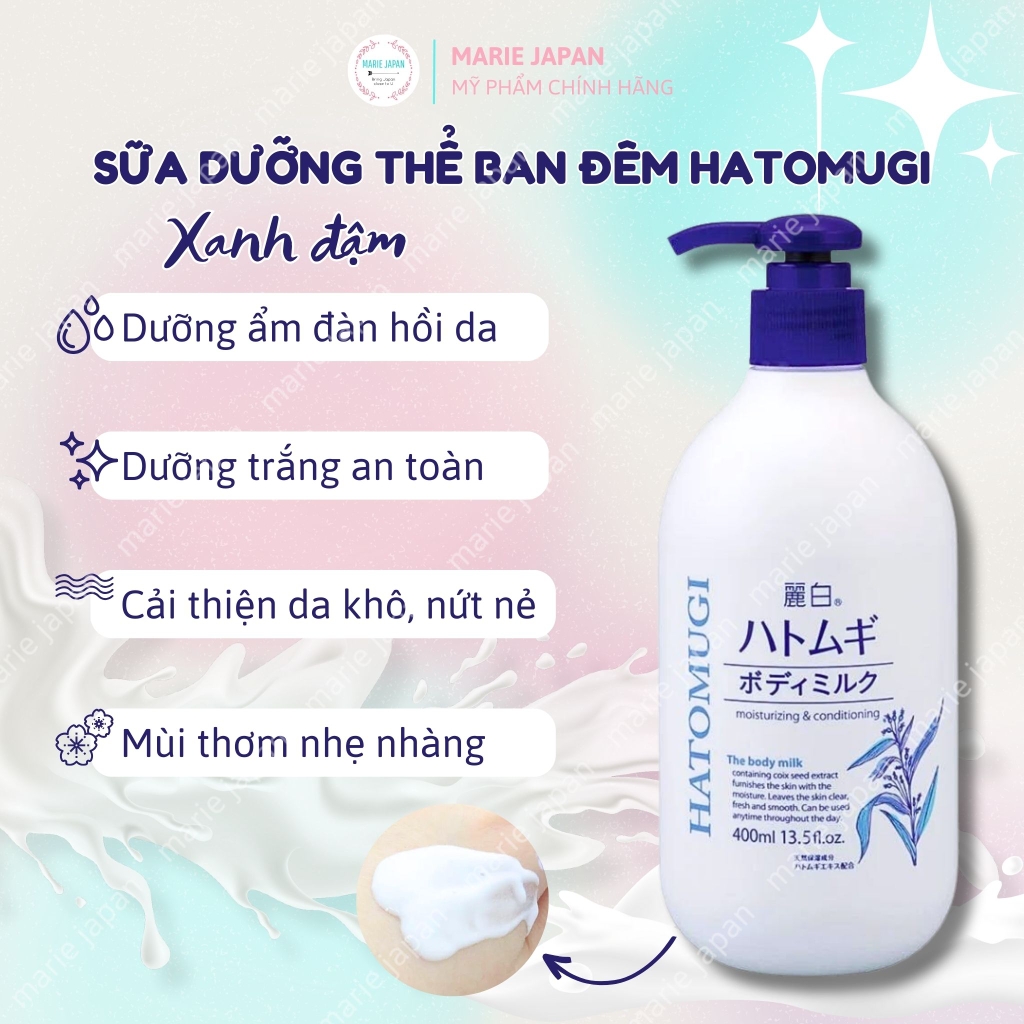 Dưỡng Thể Hatomugi The Body Milk Ban Đêm - XANH ĐẬM TRUYỀN THỐNG Chai 400ml