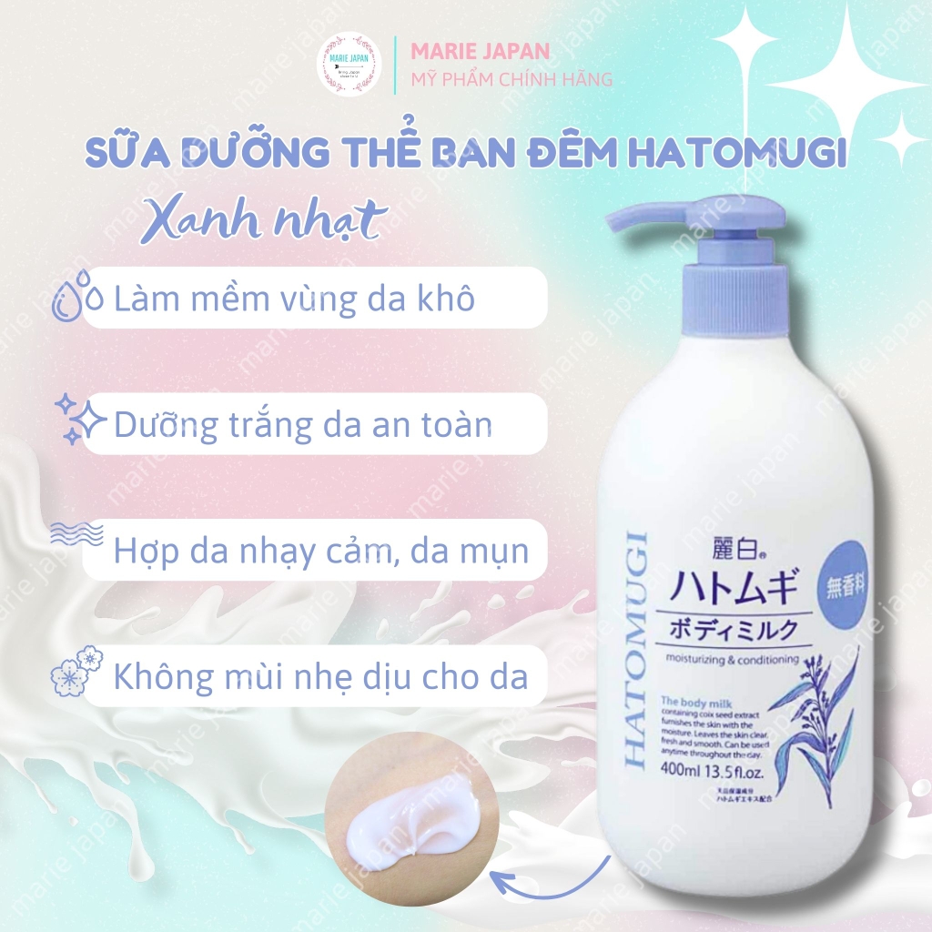 Dưỡng Thể Hatomugi The Body Milk Ban Đêm - XANH ĐẬM TRUYỀN THỐNG Chai 400ml