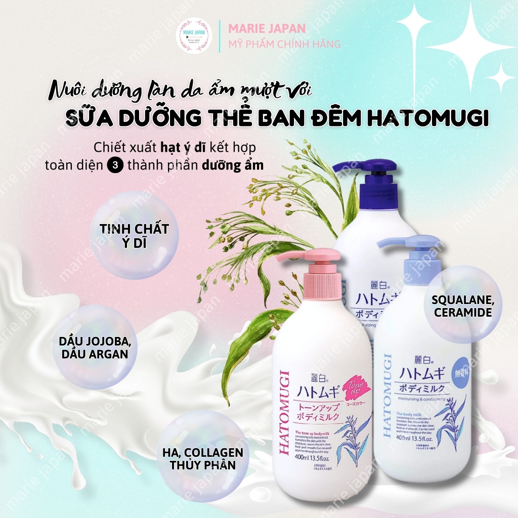 Dưỡng Thể Hatomugi The Body Milk Ban Đêm - XANH ĐẬM TRUYỀN THỐNG Chai 400ml