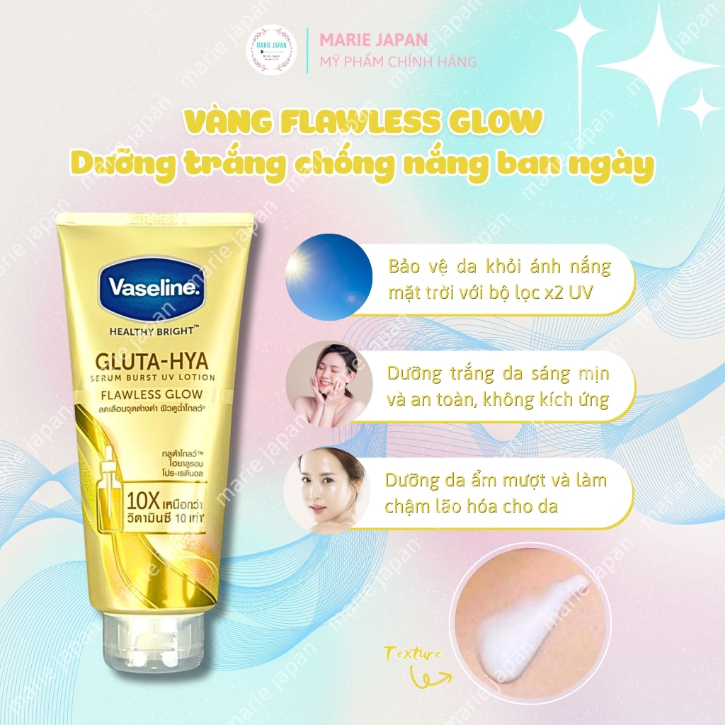 Sữa Dưỡng Thể Vaseline Gluta-HYA 10X Dưỡng Trắng Mờ Thâm Serum Burst Lotion Thái Lan