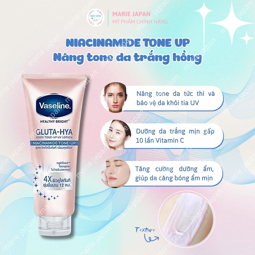 Sữa Dưỡng Thể Vaseline Gluta-HYA 10X Dưỡng Trắng Mờ Thâm Serum Burst Lotion Thái Lan