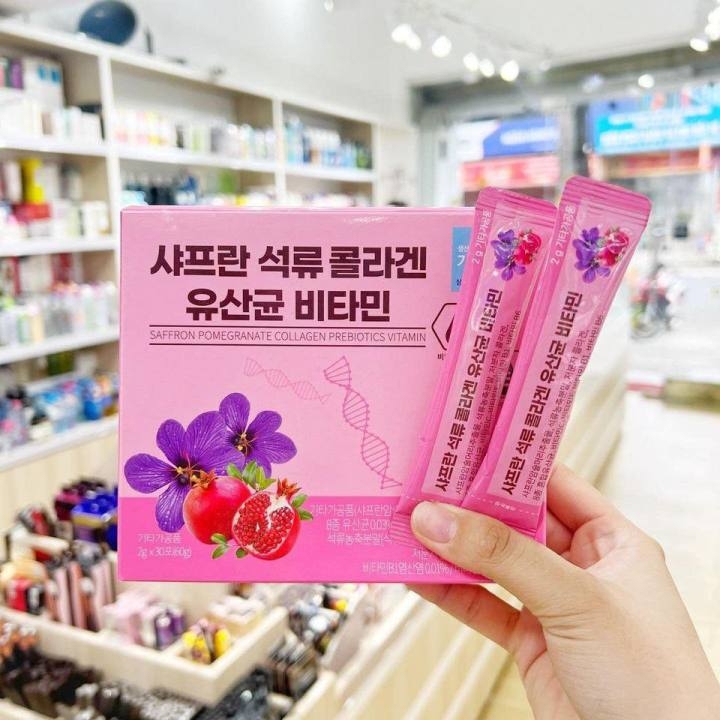 Bột Uống Collagen Lựu Đỏ Nhuỵ Hoa Nghệ Tây Làm Đẹp Da Chống Lão Hóa Hộp 30 Gói