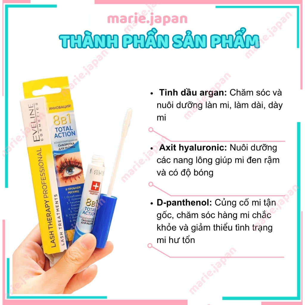 Serum Dưỡng Mi Eveline 8 in 1 Total Action Lash Therapy Cây 10ml