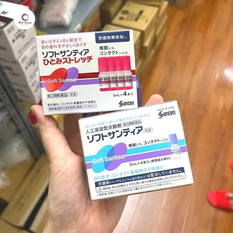 Nước Nhỏ Mắt Nhân Tạo Santen Soft Santear - TÍM HỘP FULL 4 Chai