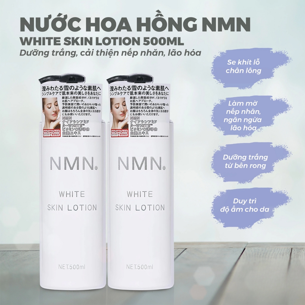 Nước Hoa Hồng NMN Tế Bào Gốc White Skin Lotion Dưỡng Ẩm Sáng Da Chống Lão Hóa Nhật Bản - Chai 500ml