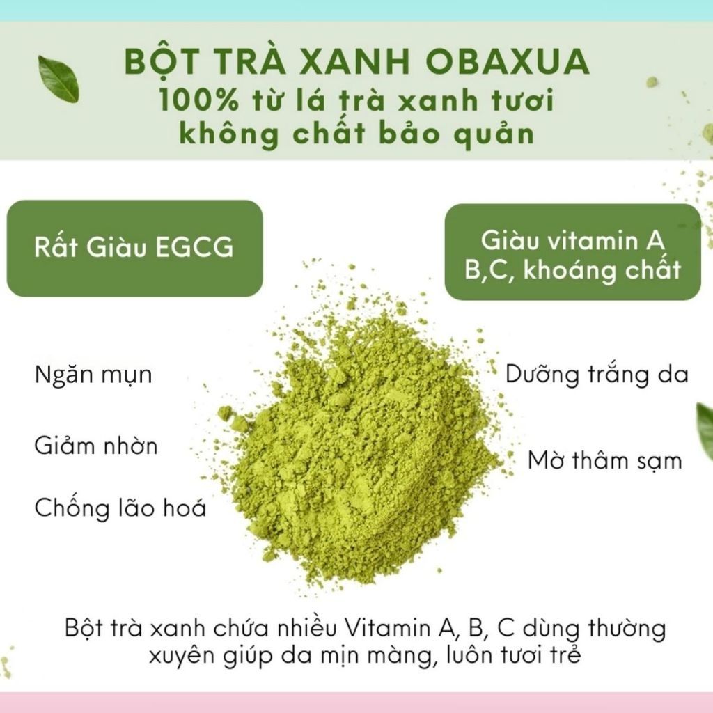 Bột Trà Xanh Obaxua Đắp Mặt Sạch Mụn Trắng Da Nguyên Chất Gói 75gr