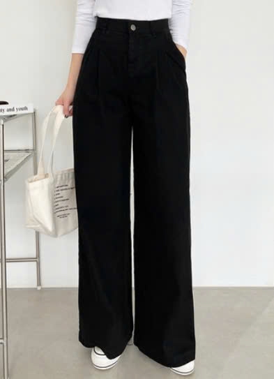 Quần kaki ống xuông đen trắng Hàn quốc