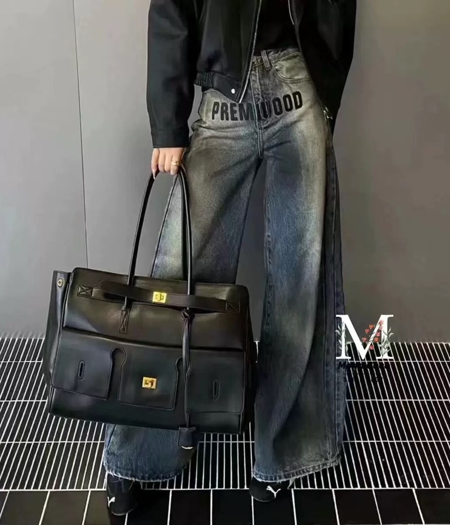 Túi Balenciaga Bel Air Medium Carry Bản Remake Hàn Đen Khoá Vàng 38cm